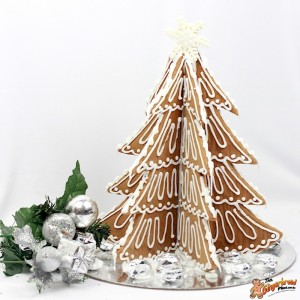 Rustic Gingerbread tree with white piping and lollies to match on the board