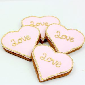 Golden love engagement cookie favours